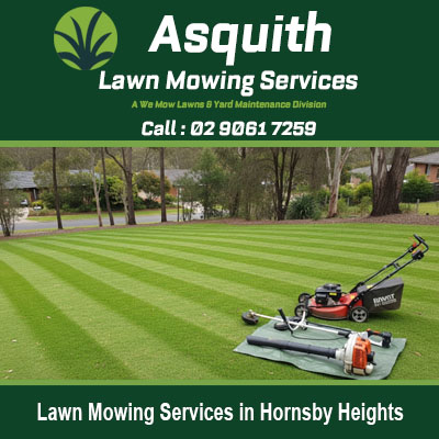 Lawn mowing services in Hornsby Heights featuring commercial equipment on pristine residential grass