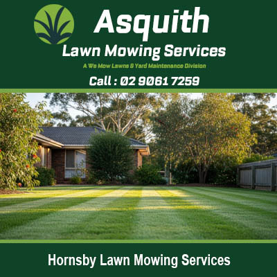 Asquith Lawn mowing services Hornsby NSW showing freshly cut residential grass and maintained garden