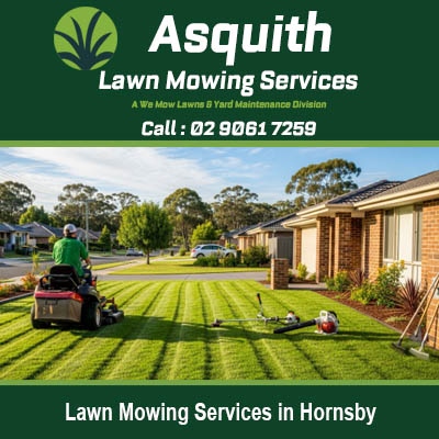 Quality lawn mowing services in Hornsby featuring ride on mower maintaining home gardens
