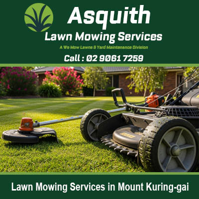 Local lawn mowing services Mount Kuring-gai featuring ride on mower equipment for efficient grass cutting
