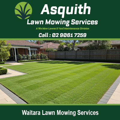 Professional lawn mowing services at Waitara NSW showing freshly cut striped residential grass and garden
