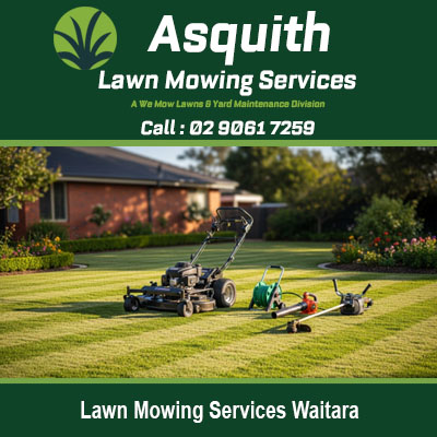 Quality grass cutting at Waitara showing commercial mowing machinery maintaining suburban property near me